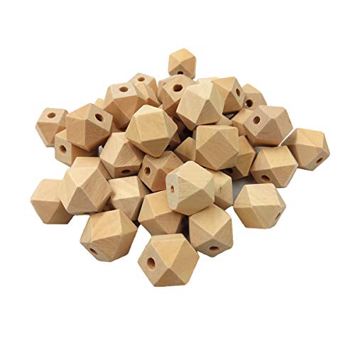 Alenybeby 50pcs Facettierte Holz Geometrische Sechseck Perlen 16mm Unfinished Polygon Sechseck Holz Perlen für DIY Heimwerker Handwerk von Alenybeby