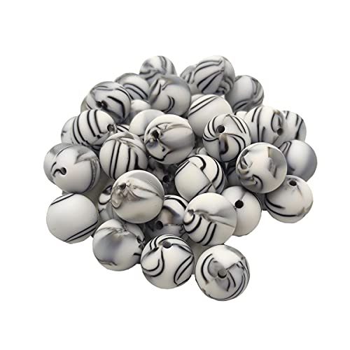 Alenybeby 50stk Zebra Color 15mm Silikon Perle Perlen für Erwachsene Schlüsselanhänger Frau Armband Schmuck Perlen Kit DIY Handwerk Zubehör Home Dekoration Halskette von Alenybeby