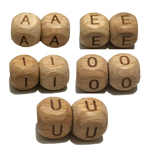 Alenybeby Aeiou Holz-Vokal-Buchstaben-Perlen, 12 mm, Buche, Würfel, Zubehör für Schlüsselanhänger, Namen, DIY, Perlen, Handarbeit, Halskette, 50 Stück von Alenybeby