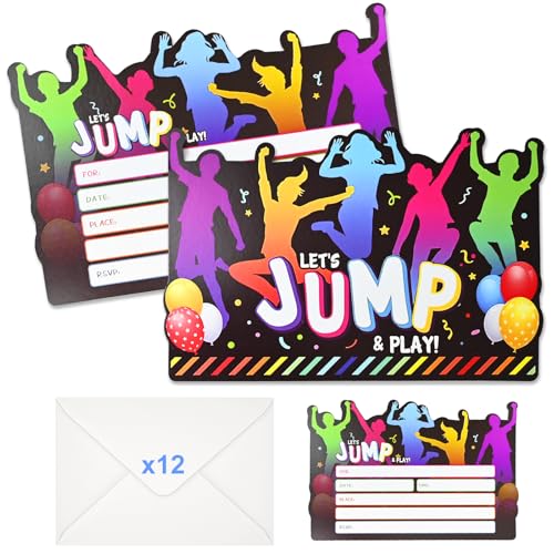 Alethron Einladungskarten Trampolin Party, 12 Einladung Trampolin Geburtstag, mit 12 Umschläge Jump Party Einladungskarten Kindergeburtstag Jungen Mädchen Jump House Geburtstagseinladung Indoor Spielp von Alethron