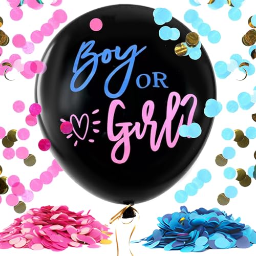 Alethron Gender Reveal, 36 Zoll Boy or Girl Ballon, Geschlechtsverkündung Baby Geschlecht Verkünden Gender Reveal Party Deko Junge Oder Mädchen Konfetti Füllung Rosa Blau für Baby Party von Alethron