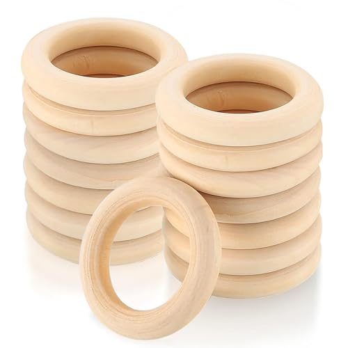 Alethron Holzringe zum Basteln, 12 Stück 70 mm Holzring, Holzringe Makramee Ringe Natürliche Gardinenringe Holz Ringe für DIY Handwerk Ring Anhänger Anschlussstück Serviettenringe Holzkranz von Alethron