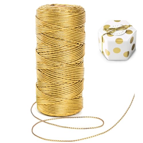 Alethron Kordel Gold, 1.5mm Geschenkband Gold 100m Garn Gold Metallisch Lametta Schnur Unelastisch Kordelband Goldfaden zum DIY Bastelschnur für Weihnachten Dekoration Geschenkverpackung von Alethron