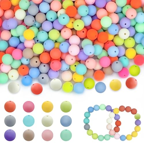 Alethron Perlen zum Auffädeln, 12mm Perlen Groß Bunte Perlen Pastell Acrylperlen mit Loch 200pcs Matte Mehrfarbig Rund Bastelnperlen für DIY Armbänder Bracelets von Alethron