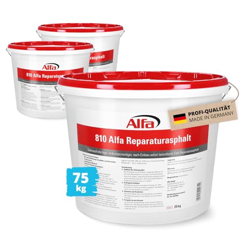 3x Alfa Reparaturasphalt 25 kg Profi-Qualität Kaltasphalt Körnung 0 bis 5 mm zur Ausbesserung von Schlaglöchern im wiederverschließbaren Eimer, Reparatur Asphalt von Alfa