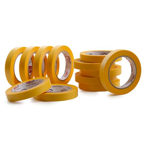 Alfa 12x FineLine GOLD Washi Tape 18 mm x 50 m Profi-Qualität dünnes imprägniertes japanisches Reispapierband PREMIUM-Klebeband von Alfa