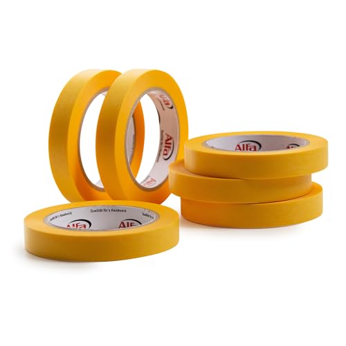 Alfa 6x FineLine GOLD Washi Tape 18 mm x 50 m Profi-Qualität dünnes imprägniertes japanisches Reispapierband PREMIUM-Klebeband von Alfa