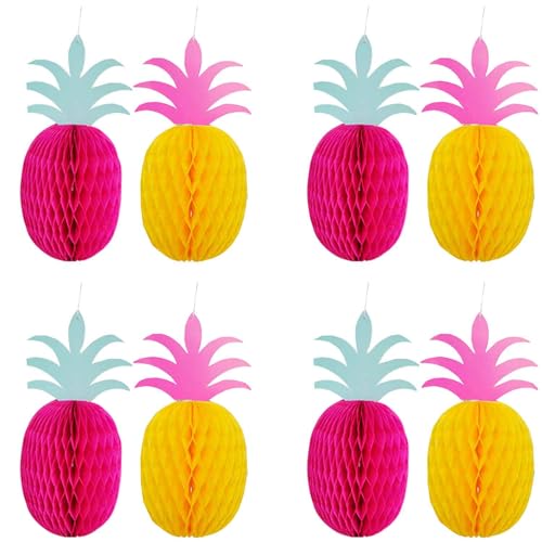 Algasan 8 Stück 30,5 cm Ananas-Waben-Mittelstücke aus Seidenpapier, Ananas, hawaiianische Tafelaufsatz, Tischdekoration für tropische Luau-Geburtstagspartys, Gastgeschenk von Algasan