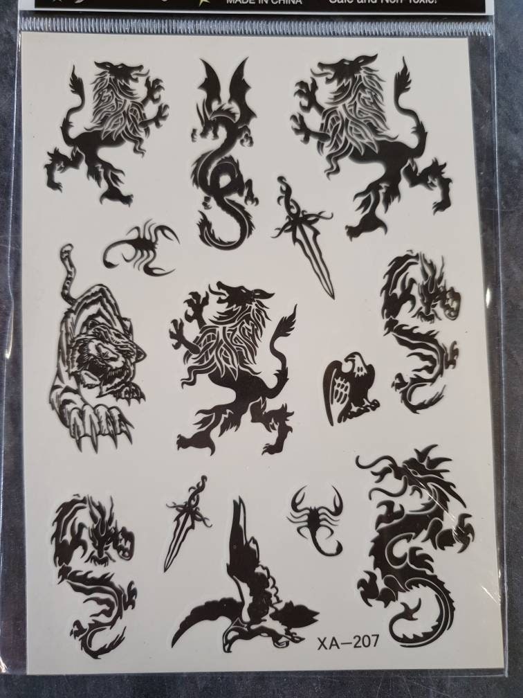 1x Bogen Black Arty Tigers Scottish Dragon Jungen Mädchen Temporäre Tattoos Für Partys Geschenk Taschen von AliBabasBazaar