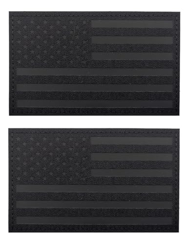 2 Stück AliPlus 12,7 x 7,6 cm Amerikanische Flagge Patches IR Infrarot Reflektierende Patches Laser Cut Patch Hook and Loop (American Black Flag Patch) von AliPlus