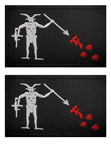 Aufnäher mit Aufschrift "AliPlus Blackbeard Flagge", Edward Teach, Piratenflagge, bestickt, taktischer Moral, Applikation, Haken und Schlaufe (AK47 01), 2 Stück von AliPlus