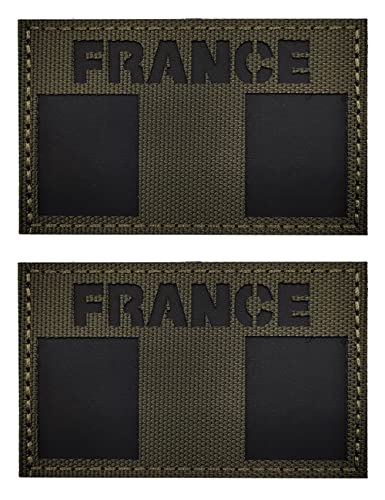 2 Stück AliPlus Französische Flagge Patches IR Infrarot Reflektierende Patches Laser Cut Patch Hook and Loop (Armeegrün Schwarz) von AliPlus