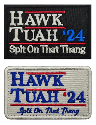 2 Stück AliPlus Hawk Tuah Spit on That Thang Patch Lustiger Aufnäher bestickt Patch Morale Patch Applikation Verschluss Haken und Schlaufe (Schwarz Weiß) von AliPlus