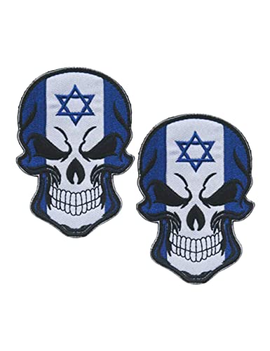 2 Stück AliPlus Israel Flagge Patches Totenkopf bestickt Taktische Militär Moral Patch Haken und Schlaufe von AliPlus