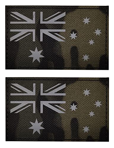 2 x AliPlus Australien-Flaggen-Patches IR-Infrarot-reflektierende Patches Laserschnitt Patch Tactical Moral Patch Hook and Loop (Black Camo) von AliPlus