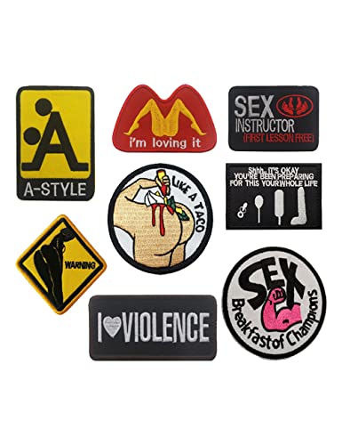 8 Stück AliPlus Sex Lustiger Aufnäher A-Stil Sex Lehrer Patch bestickt Tactical Moral Patch Haken und Schlaufe (8 Stück) von AliPlus