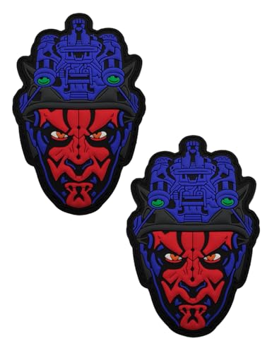 AliPlus japanischer Hannya-Maskenaufnäher, Dämonen-Aufnäher, leuchtet im Dunkeln, PVC-Aufnäher, taktische Moral Patch, Applikation, Haken und Schlaufe (Blau, Rot), 2 Stück von AliPlus