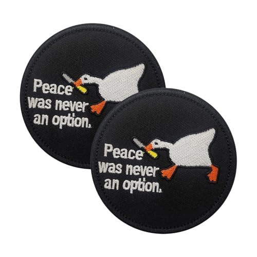 Aufnäher mit Aufschrift "AliPlus Peace was Never an Option", Ente mit Messer, niedlicher Tieraufnäher, bestickt, 2 Stück von AliPlus