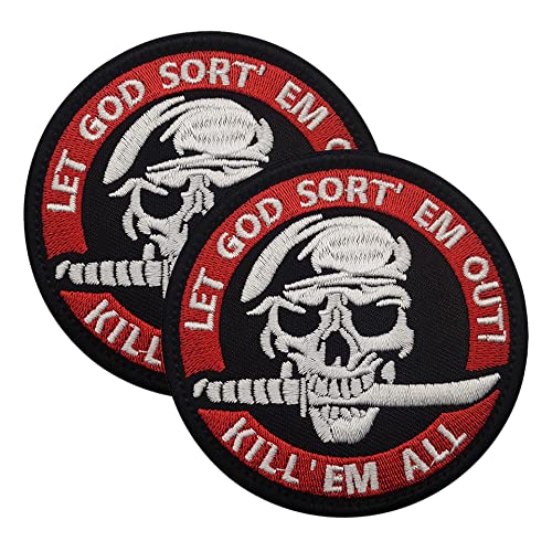 Spec Ops Kill Them All Let God Sort Them Out Totenkopf Patch mit Barett Messer, bestickt, taktischer Moral-Patch (rot) von AliPlus