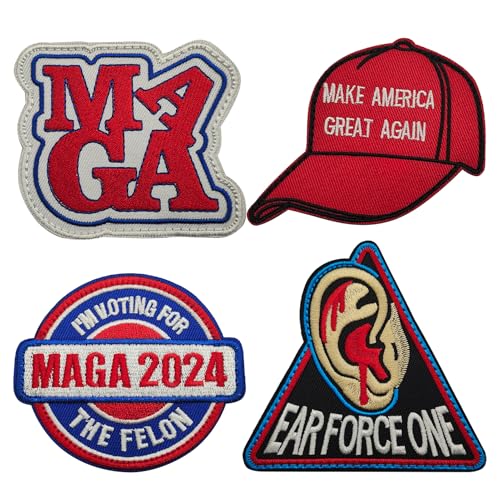 Trump MAGA 2024 Patch Trump Ear Patch Make America Great Again Patch Embroidered Patch Morale Patch Applique Fastener Hook and Loop 4 PCS von AliPlus