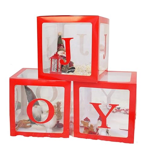 Aliaga Weihnachtsdekorationen, Große Rote Transparente Joy Box Joy Blocks Dekorationen für Feiertagspartydekorationen, Heimdekoration 30 X 30 cm von Aliaga