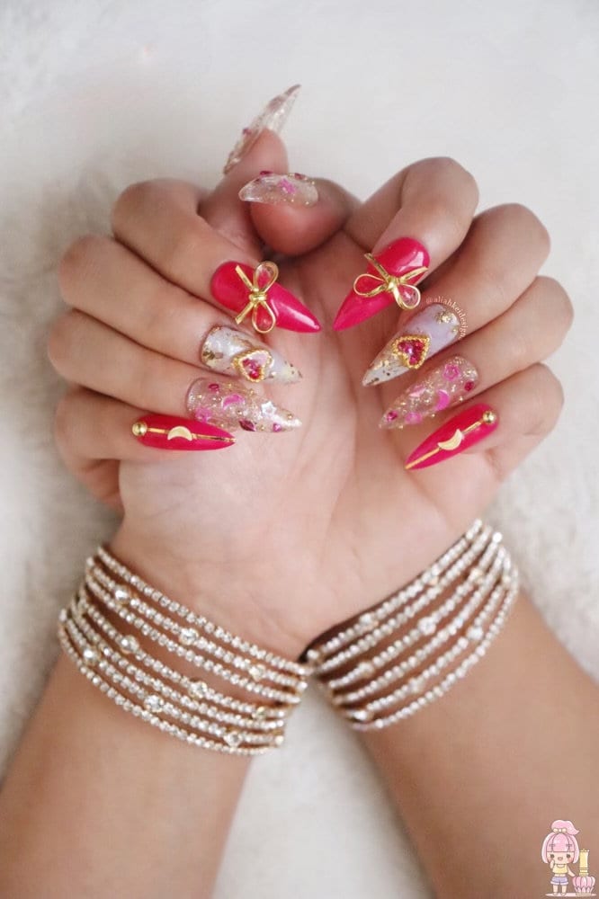 Magenta & Marmor Drücken Sie Auf Die Nägel | Kawaii Niedliche Princess Nails |Sailor Mond Sarg Gel Stilett von AliahKeiDesigns