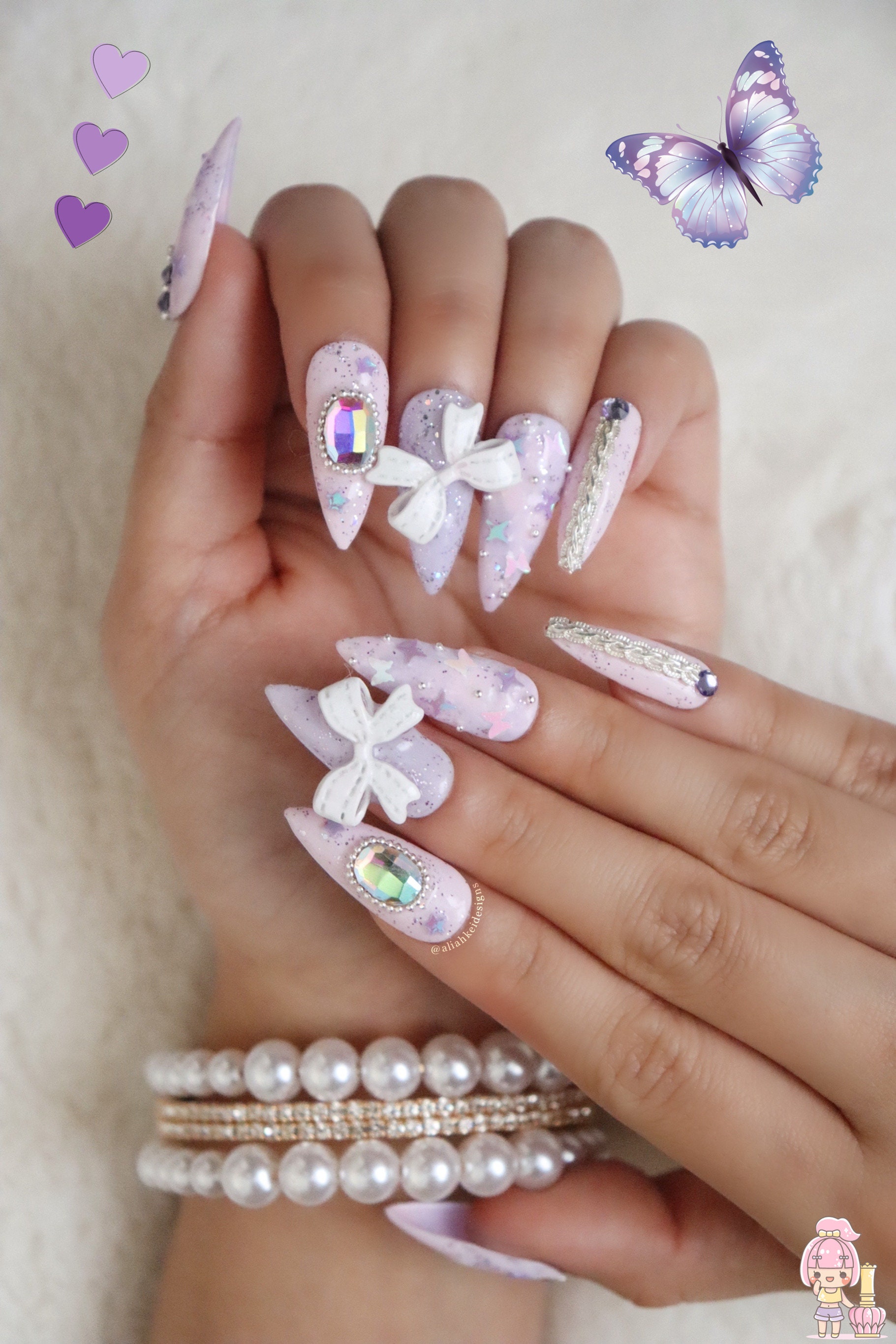 Pastell Lila & Pink Swirl Drücken Sie Auf Die Nägel | Kawaii Süße |Prinzessinnen |Fake |Sarg Nägel| Gel Stiletto| Matrose von AliahKeiDesigns