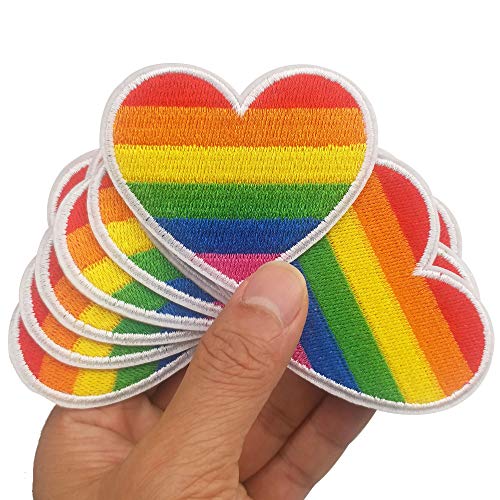 7,1 x 6,1 cm, 12 Stück, Regenbogen-Herz-Patches zum Aufbügeln, bestickte Aufnäher, Applikationen, Maschine, Stickerei, Nähen, Mädchenprojekte von Alice Patches