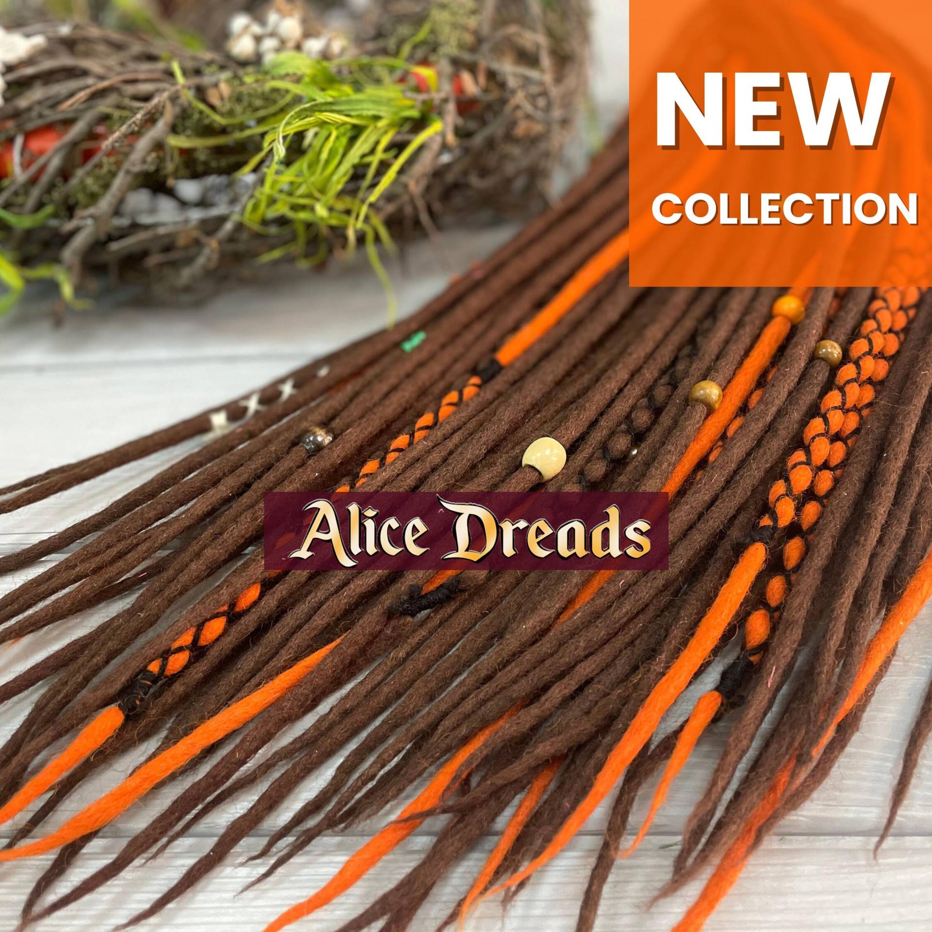 Volles Set Deadlock Erweiterungen Dreads Mit Verdrehte Akzente Braune Und Orange Wolllocken Hippie Deadlocks von AliceDreads