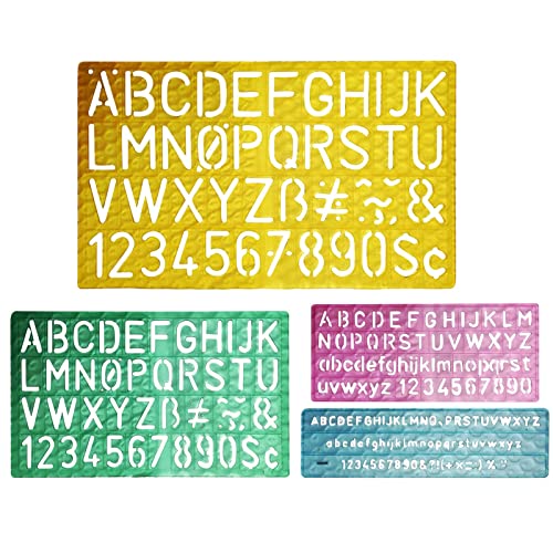 4 Stück Alphabet Buchstaben-Stenzil, Zahlen & Buchstaben-Stencil digitale Schablonen Kunststoff Zahlen & Buchstaben Normographe Schablone Zeichenschablonen Lineal für Malerei Lernen (Größe: 4 Stück) von Alicer