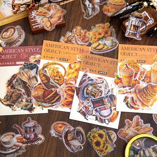 Alideco 120pcs Scrapbook Stickers Set Vintage Objects Gourmet Coffee Stickers for Journaling Scrapbooking Junk Journal Crafts Embelishment Decoration Diary Stickers (meishixiaowu) von Alideco