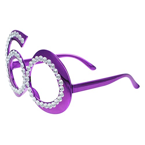 Alipis 1 Paar Geburtstagsbrille Rosa 60. Kostüm Brille Foto-Requisite Strasssteine Party-Brillen-Requisiten Stütze Doofe Brille Dekoration Geburtstag Luftballons Funkeln Violett Plastik von Alipis