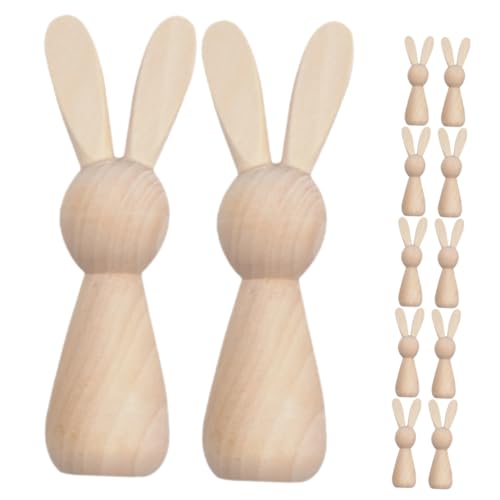 Alipis 12st Hasenschmuck Aus Holz Osterhase Aus Holz DIY-Graffiti-Puppe Steckpuppen Unvollendet Blanko-Kaninchen-peg-puppenfigur Aus Holz Unfertiger Holzhase Hasen Aus Holz Hölzern Beige von Alipis