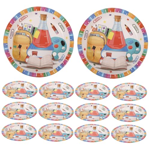 Alipis 16st Back to School-Geschirr Gestreifte Strohhalme Pappteller Masse Pappteller Party Bulk Kuchenplatte Braune Pappteller Party-servierplatte Teller Kleine Teller Papier von Alipis