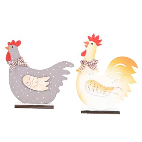 Alipis 2 STK Osterdekorationen Huhn Osterhähnchen Dekorationen Osterfigur Ornament Wohndekoration Hühnerdekor Abgestuftes Tablettdekor Für Regal Hahnfiguren Henne Hölzern von Alipis