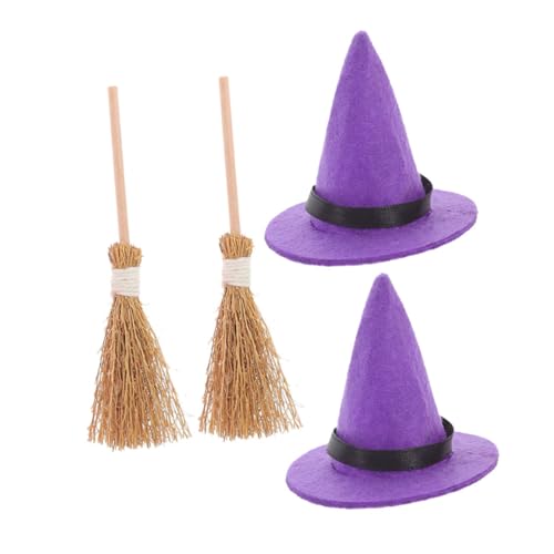 Alipis 2 Sets Halloween Hexenhut Kleine Hüte Für Kuchendekoration Winzige Hexenhüte Miniatur Puppenhut Und Besen Puppenhauszubehör Mini Hüte Und Besen Winziger Hexenhut Ornament von Alipis