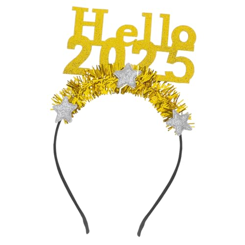 Alipis 2025 Jahr-Banner Frohes neues Stirnband Jahr Partyhut Jahre Partyhüte Silvesterhut party kopfschmuck neujahrsdekoration Urlaub Stirnbänder Party-Kopfschmuck Latte-Kunst Golden von Alipis