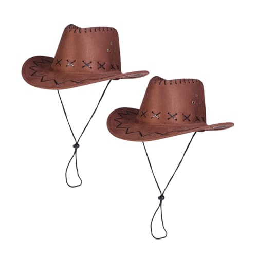 Alipis 2St Deckel Cowboyhüte für Jungen Kaviarhut Cowboyhut aus Stroh Cowboy-Hut Westernhut aus Stroh cowboyhut für Cowboy Hut für Kindermütze Cowgirl-Kostüm Polyester Brown von Alipis