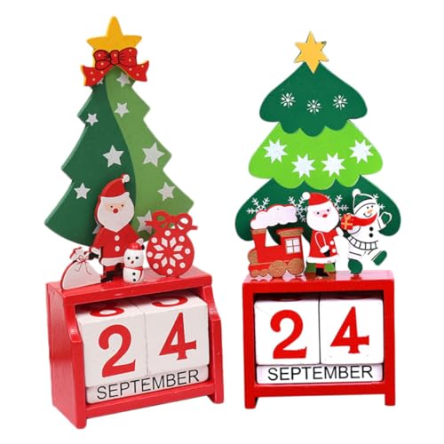 Alipis 2st Weihnachtskalender Aus Holz Weihnachtlicher Adventskalender Desktop-kalender Weihnachts-desktop Desktop- Christbaumschmuck Countdown-kalender Mini-weihnachtsbaum Hölzern von Alipis