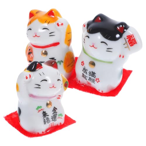 Alipis 3St Tischdekoration Glückskatzenfiguren Desktop-Dekor Armaturenbrett Maneki Neko Figur schöne chinesische Katze büro Dekoration Office Decoration Heimdekoration Keramik Handwerk von Alipis