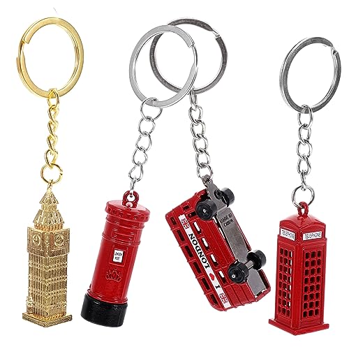 Alipis 4 Teiliges Vintage Stil Schlüsselanhänger Set Britischer Schlüsselanhänger Mit Londoner Telefonzelle Rotem Doppeldeckerbus Big Ben Und Briefkasten Unisex Tasche Hängeschmuck von Alipis