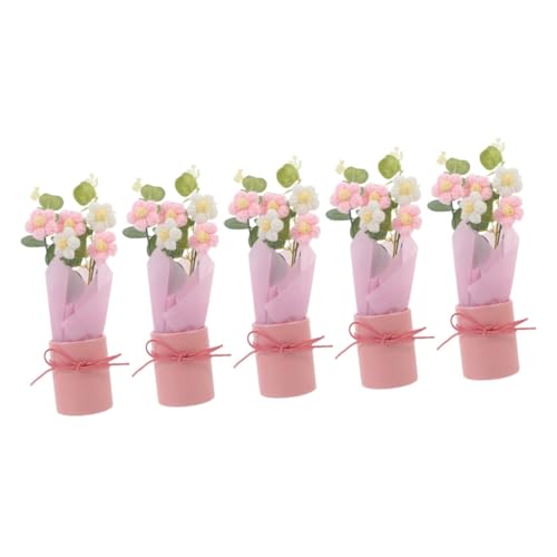 Alipis 5 Stück Gestrickter Blumenstrauß Kleine Blumen Dekorativ Gehäkelt Blumenzubehör Häkeldekoration Für Blumensträuße Zarte Häkelblumen Häkelblumen Gestrickt Rosa PVC von Alipis