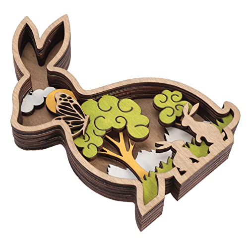 Alipis Ausgehöhlter Hasen-Ornament Desktop-Ornament Figur Zwerge Kaninchen Plüsch Desktop-hase-verzierung Frohe Ostern Tischdecke Hasenschmuck Osterdeko Holz von Alipis