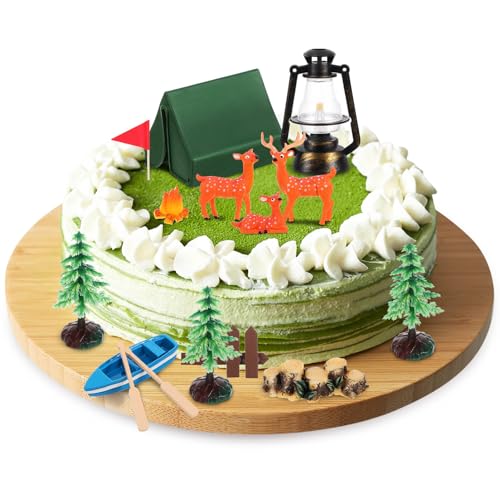 Alipis Camping Kuchen Topper Hirsch Thema Kuchen Dekoration Wald Tier Cupcake Topper Baum Kuchen Figuren Für Baby-Dusche von Alipis