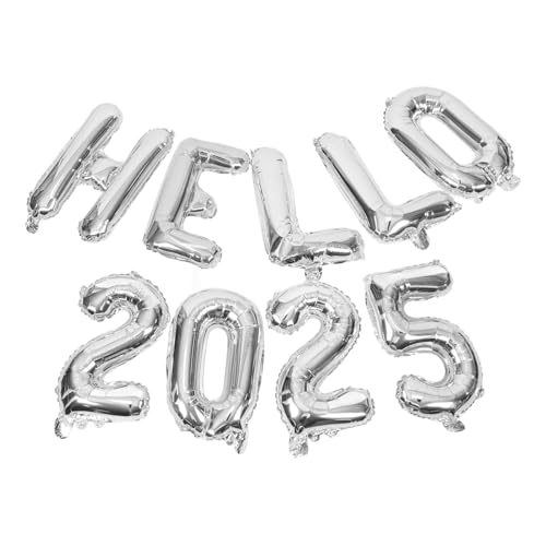 Alipis Hallo 2025 Luftballons Set Große 2025 Folien-Zahlenballons Frohes Neues Jahr Luftballons Banner Schild Dekoration Silvester Partyzubehör Silber von Alipis