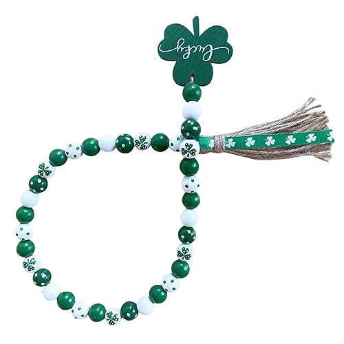 Alipis Kleeblatt-Perlen rustikale Perlengirlande St. Patricks Day Perlengirlande Cute Decoration st Patricks Day Dekoration Perlengirlande mit Quasten hängende Quastenperle Hanfseil von Alipis