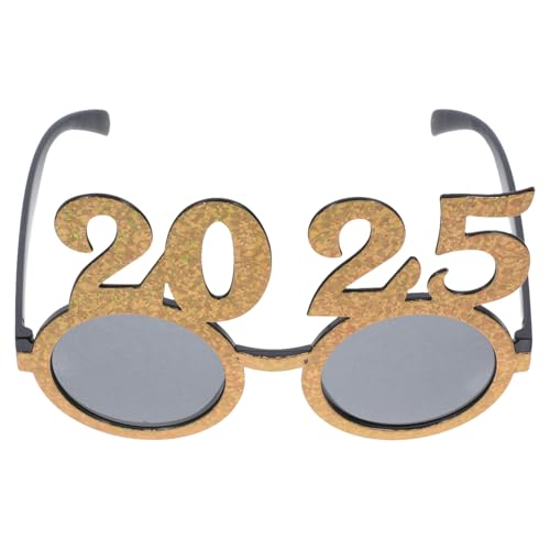 Alipis Neujahrsbrille 2025 Brille Klasse 2025 Zahlenbrille Lustige Silvester-Sonnenbrille Abschlussbrille Halloween-Party -Requisiten Golden von Alipis