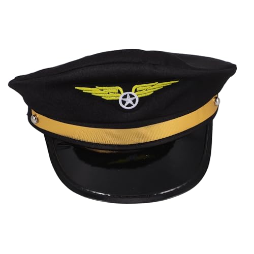 Alipis Pilotenmütze Kapitänsmützen Für Männer Pilotenkostüm Maskerade-airline-hut Performance-kostüm-pilotenhut Airline-pilot-cosplay-hut Maskerade-pilotenhut Cop-hut Plastik Black von Alipis