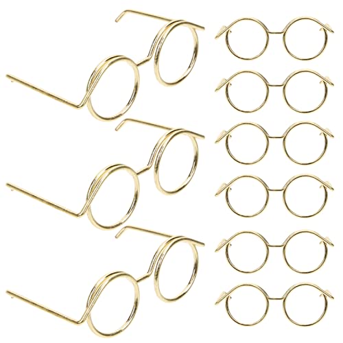 Alipis Puppen-Sonnenbrille, Metalldrahtrand, klare Brillen, Puppen-Verkleidungsbrillen, runde Brille für Puppen, Haustier-Kostüm, 10 Stück von Alipis