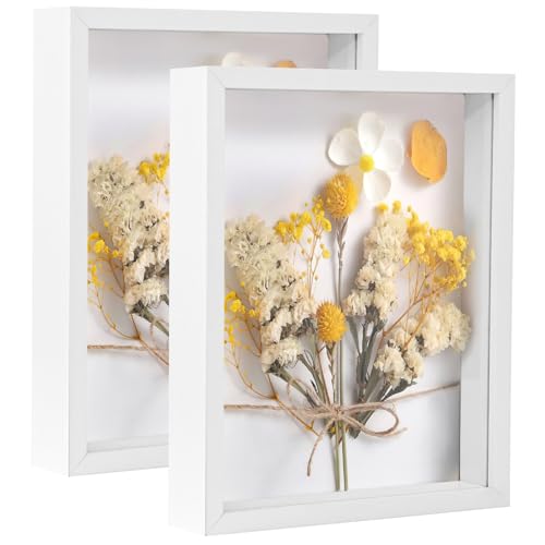 Alishomtll 3D Bilderrahmen zum Befüllen 28x35cm, Weiß 2 Stücke Objektrahmen, DIY Tief Rahmen, stabiles MDF-Holz und Acrylglas, 3D Rahmen für Gegenstände Blumen Medaillen, als Geschenke zur Hochzeit von Alishomtll